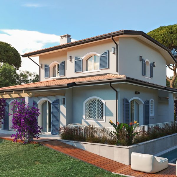 Villa AD a Lido di Camaiore: rendering della villa con piscina